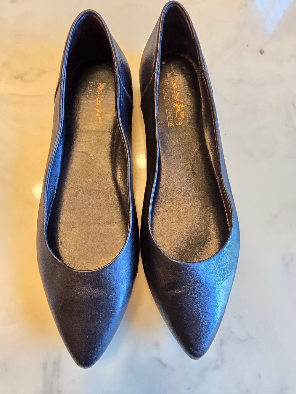 Coach And Four Juliette Black Leather Pointed Toe Flats Size 8